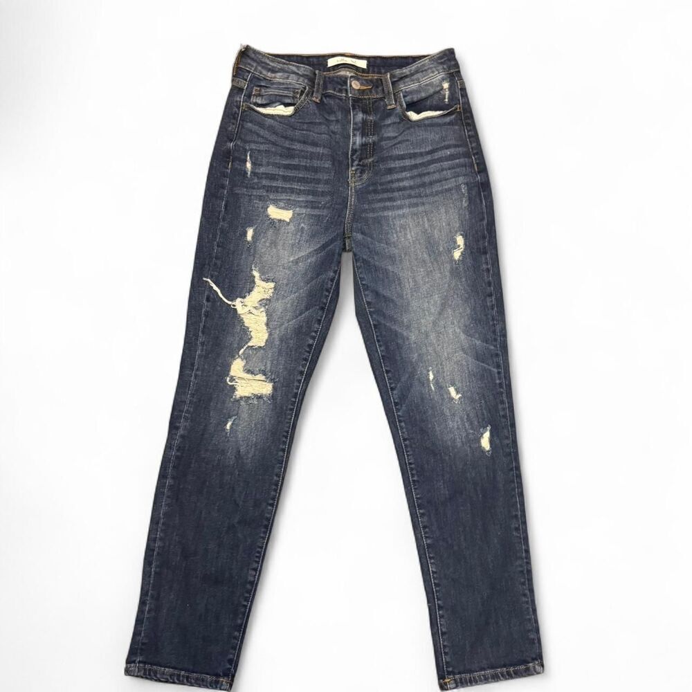 Willow + Root Women's Distressed Mom dark Wash straight leg jeans Size 29